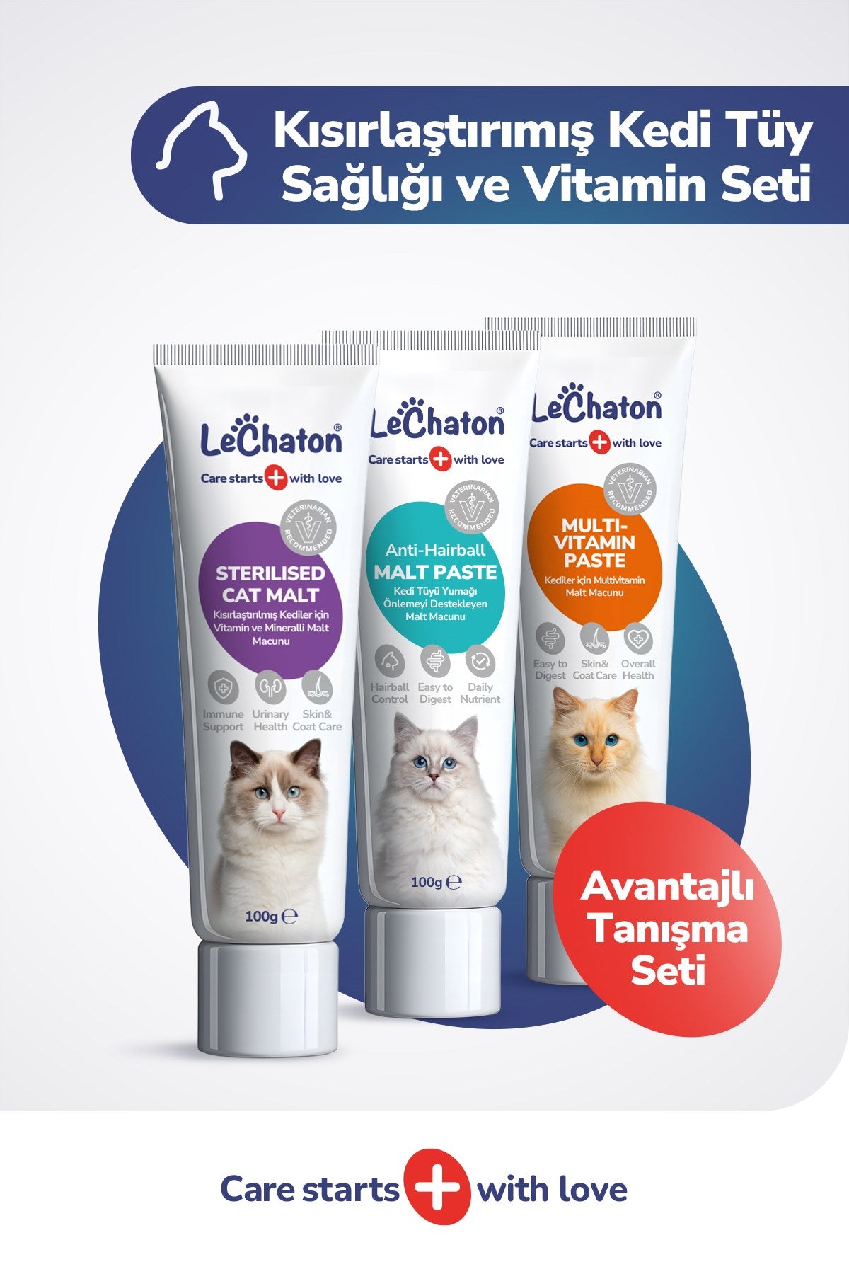 Kısırlaştırılmış Kedi Tüy Sağlığı ve Vitamin Seti ( Malt Paste - Sterile Paste - Multi Paste)
