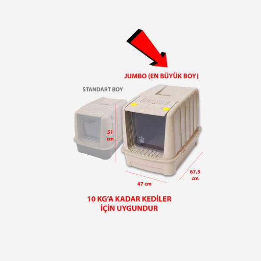 Jumbo Dev Büyük Boy Kapalı Kedi Tuvaleti, Filtreli ve Kürek Hediyeli, 67,5x47x51 cm - VN11095