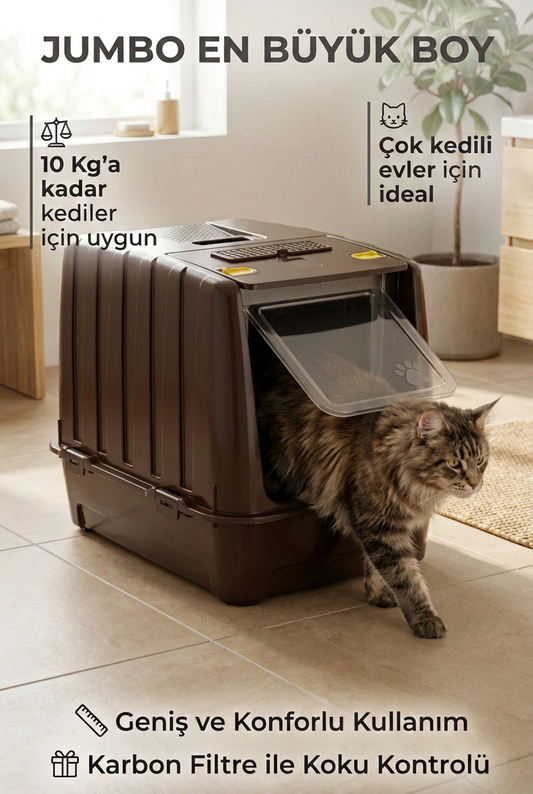 Jumbo Dev Büyük Boy Kapalı Kedi Tuvaleti, Filtreli ve Kürek Hediyeli, 67,5x47x51 cm - VN11095