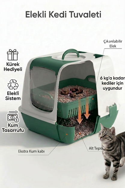 Flex Elekli Kedi Tuvaleti, 50x37,5x40 cm, XL boy, Kum küreği hediyeli