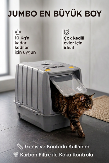Jumbo Dev Büyük Boy Kapalı Kedi Tuvaleti, Filtreli ve Kürek Hediyeli, 67,5x47x51 cm - VN11095
