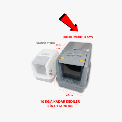 Jumbo Dev Büyük Boy Kapalı Kedi Tuvaleti, Filtreli ve Kürek Hediyeli, 67,5x47x51 cm - VN11095