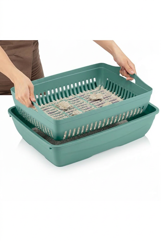Flex Elek ve Alt kum kabı, Kapalı ve Açık Kedi Tuvaleti Uyumlu, 37,5x50x13 cm