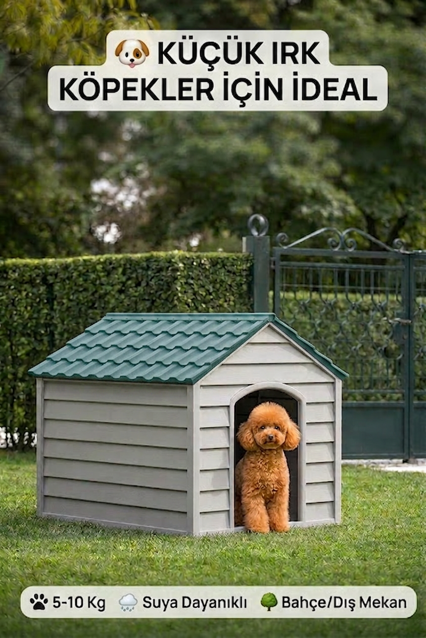 Flex Küçük Boy Plastik Köpek Kulübesi – Suya Dayanıklı Dış Mekan Köpek Evi 62x76x34 cm