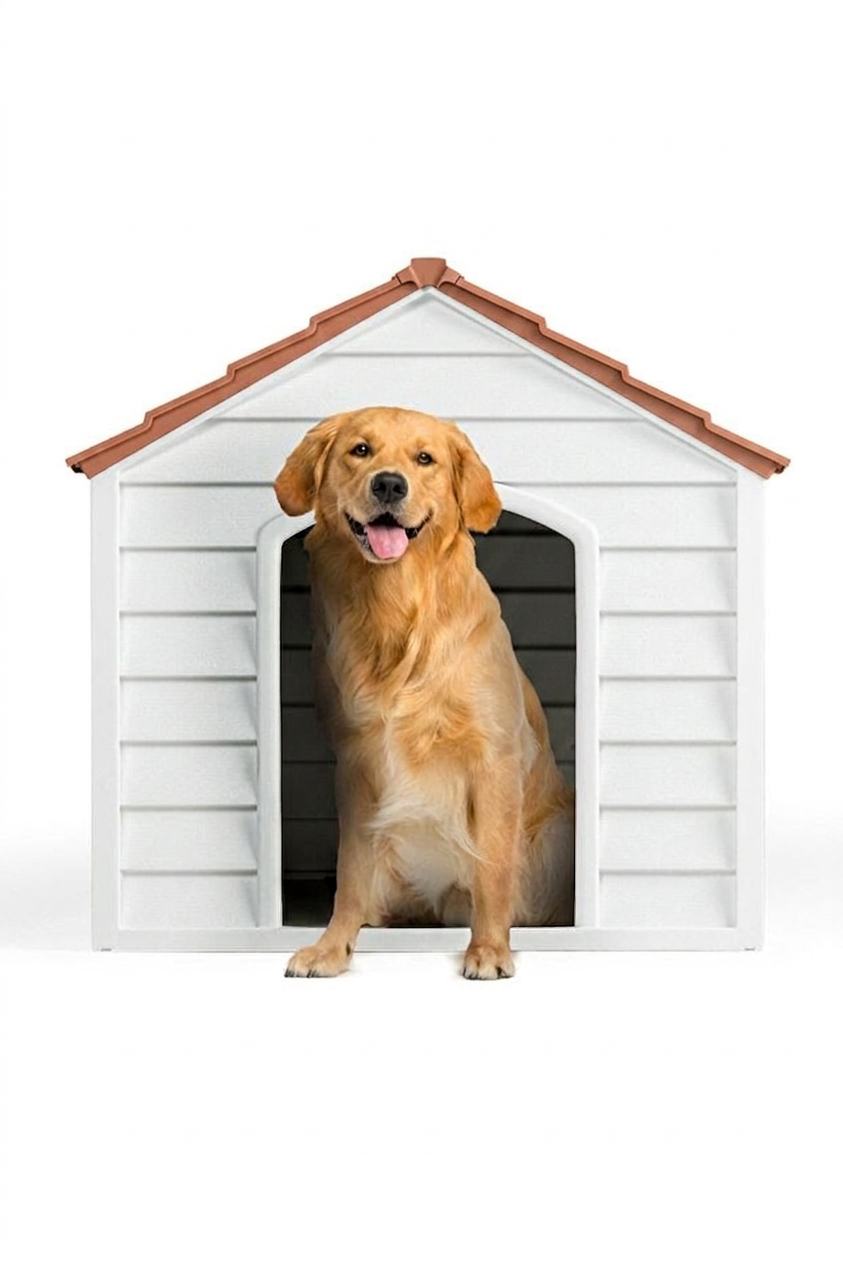 Flex Küçük Boy Plastik Köpek Kulübesi – Suya Dayanıklı Dış Mekan Köpek Evi 62x76x34 cm