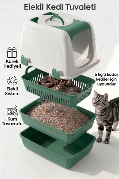 Flex Elekli Kedi Tuvaleti, 50x37,5x40 cm, XL boy, Kum küreği hediyeli