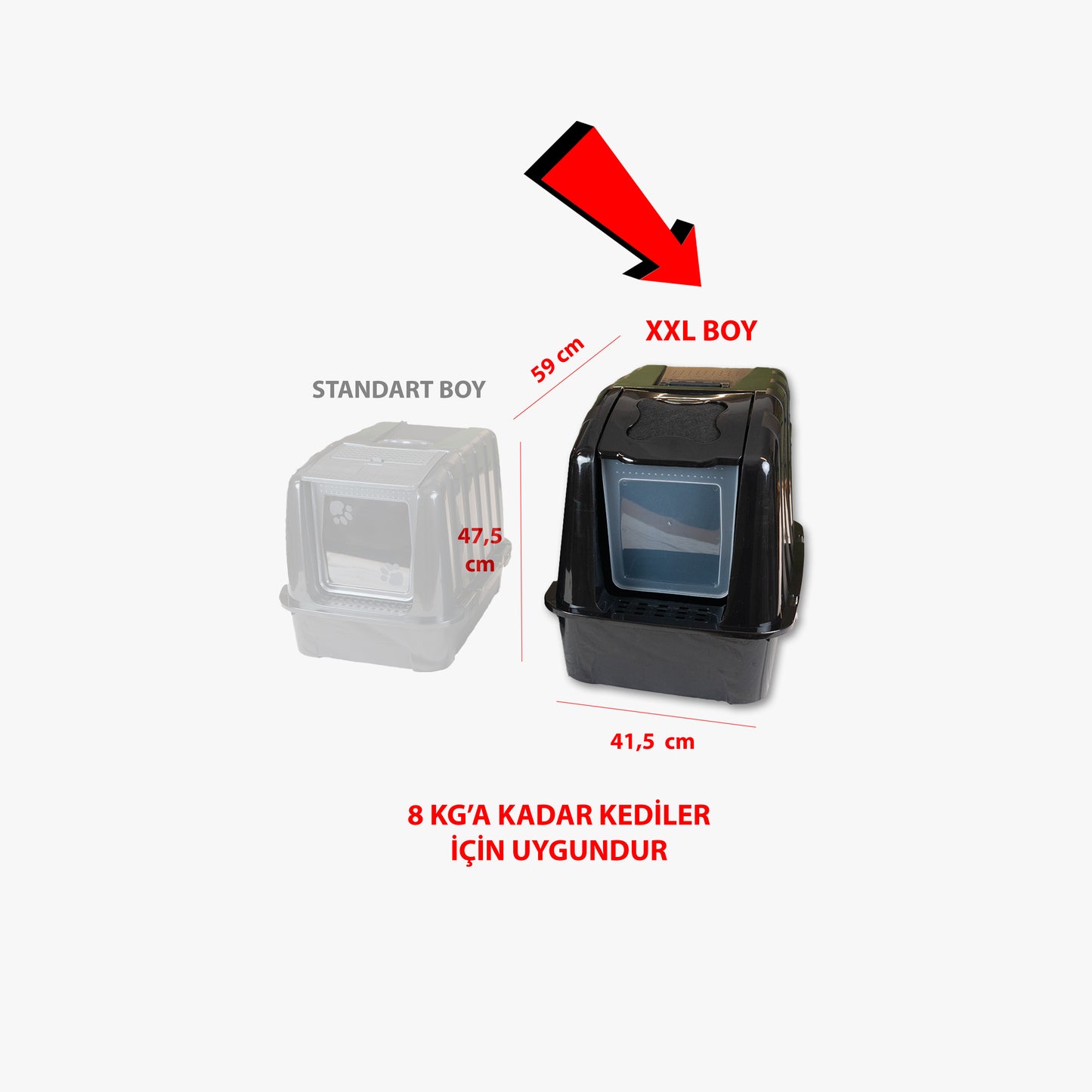 XXL Büyük Boy Kapalı Kedi Tuvaleti, Filtreli ve Kürek Hediyeli, 59x41,5x47,5 cm - VN11097