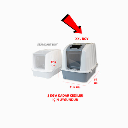 XXL Büyük Boy Kapalı Kedi Tuvaleti, Filtreli ve Kürek Hediyeli, 59x41,5x47,5 cm - VN11097