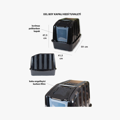 XXL Büyük Boy Kapalı Kedi Tuvaleti, Filtreli ve Kürek Hediyeli, 59x41,5x47,5 cm - VN11097