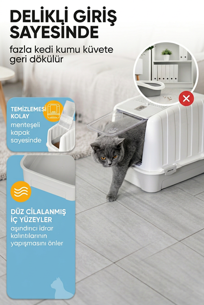 Lüks Kapalı Kedi Tuvaleti, Filtreli ve Kürek Hediyeli, 52x37,5x39 cm - VN11003