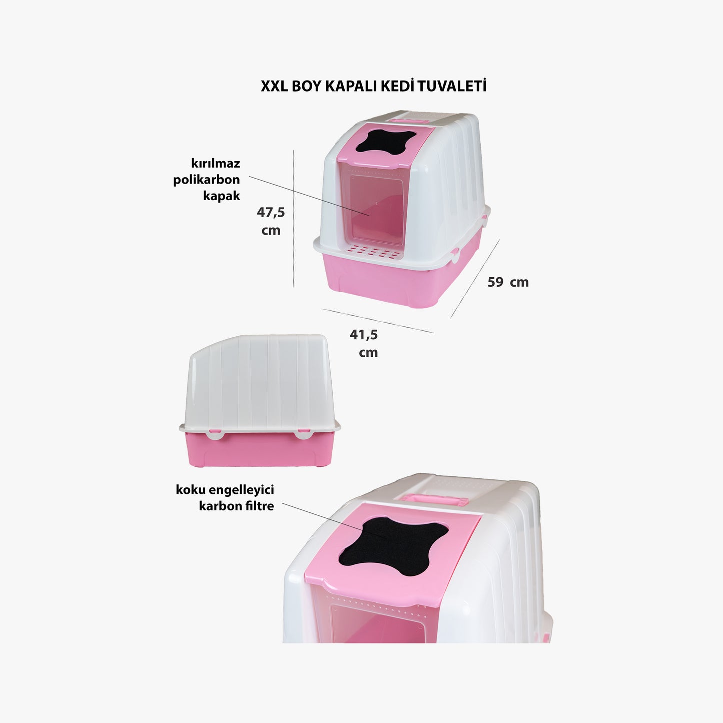 XXL Büyük Boy Kapalı Kedi Tuvaleti, Filtreli ve Kürek Hediyeli, 59x41,5x47,5 cm - VN11097