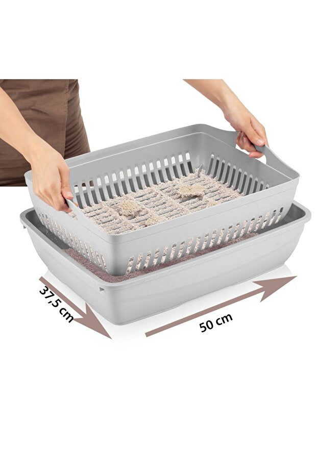 Flex Elek ve Alt kum kabı, Kapalı ve Açık Kedi Tuvaleti Uyumlu, 37,5x50x13 cm
