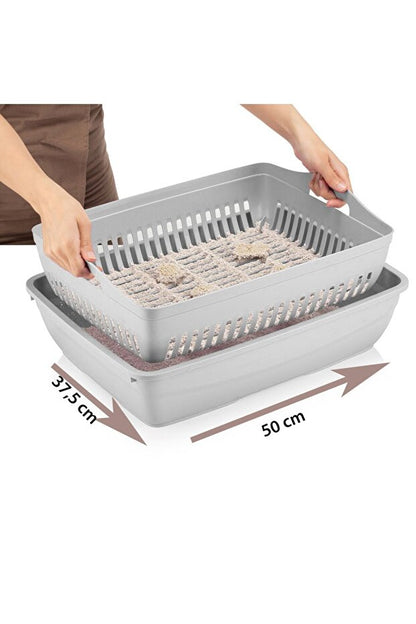 Flex Elek ve Alt kum kabı, Kapalı ve Açık Kedi Tuvaleti Uyumlu, 37,5x50x13 cm