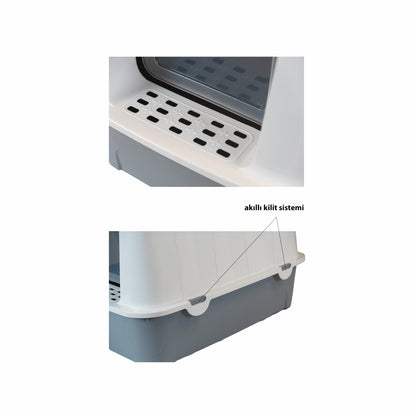 XXL Büyük Boy Kapalı Kedi Tuvaleti, Filtreli ve Kürek Hediyeli, 59x41,5x47,5 cm - VN11097