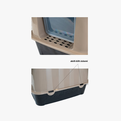 XXL Büyük Boy Kapalı Kedi Tuvaleti, Filtreli ve Kürek Hediyeli, 59x41,5x47,5 cm - VN11097