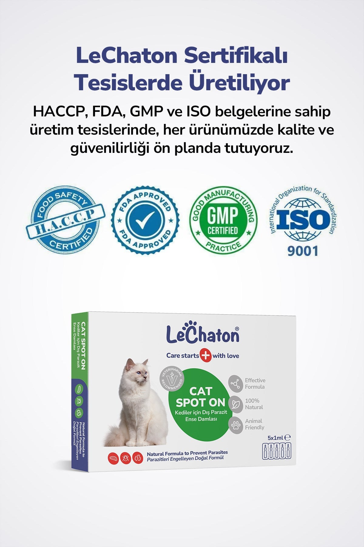 Kedi Ense Damlası - Kediler için Dış Parazit Pire Bit Kene Deri Bakımı Için Bitkisel Ense Damlası  5x1 ml