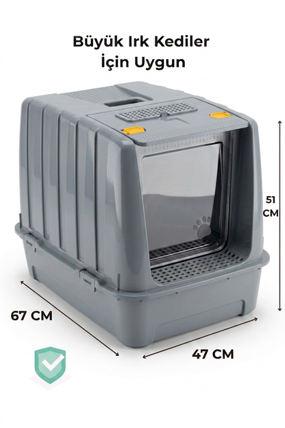 Jumbo Dev Büyük Boy Kapalı Kedi Tuvaleti, Filtreli ve Kürek Hediyeli, 67,5x47x51 cm - VN11095