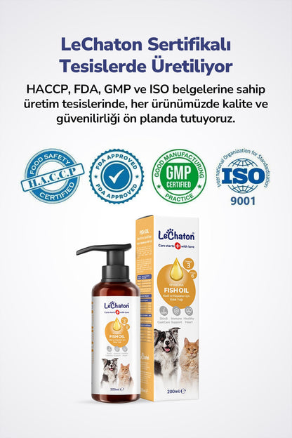 2 x Fish Oil - Kedi Ve Köpekler Için Balık Yağı 200ml - Omega 3 ve 6 Takviyesi - Tüy ve Cilt Sağlığı Destekleyici