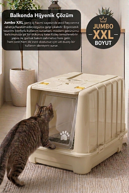 Jumbo Dev Büyük Boy Kapalı Kedi Tuvaleti, Filtreli ve Kürek Hediyeli, 67,5x47x51 cm - VN11095