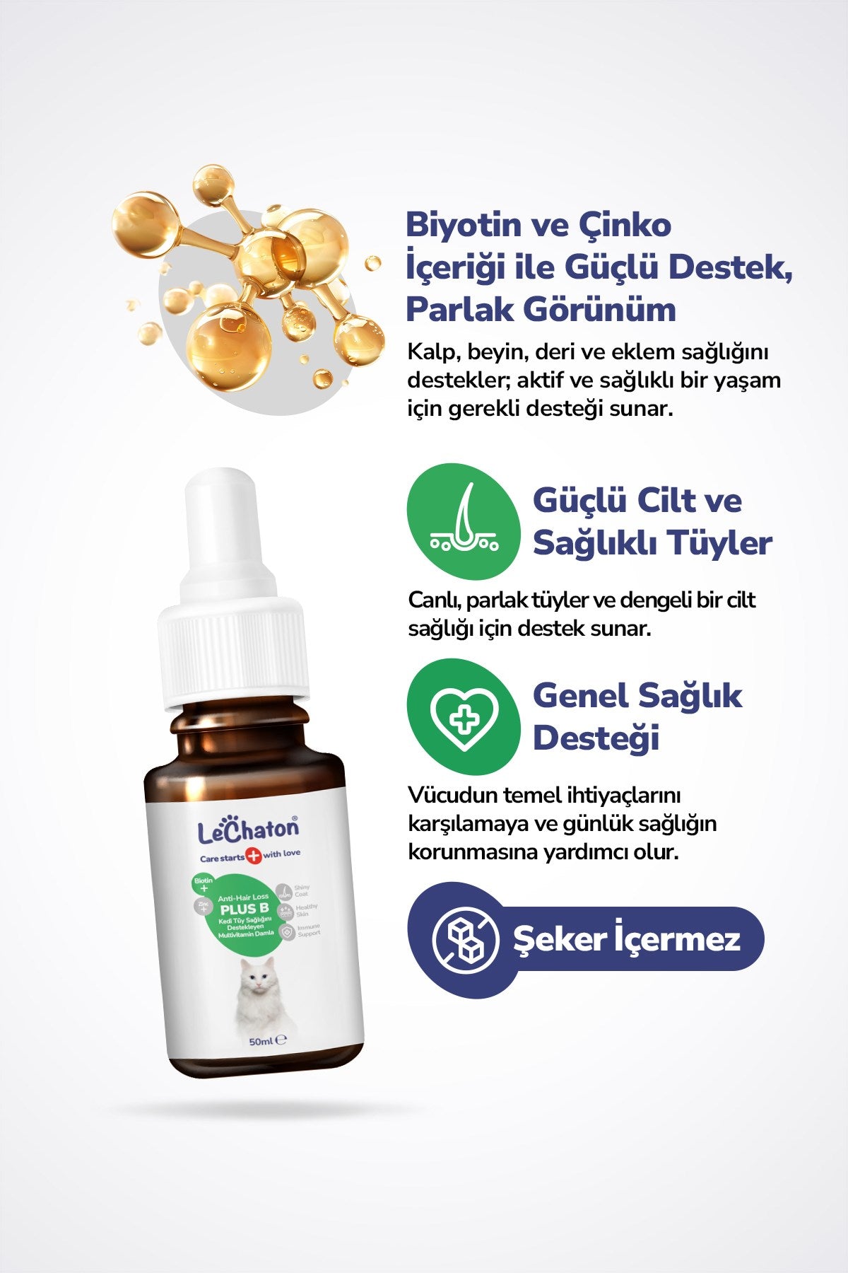 Plus B - Kediler İçin Biotinli Tüy Dökülmesini Azaltıcı Tüy Sağlığı Destekleyici Plus+B Damla – 50 ml