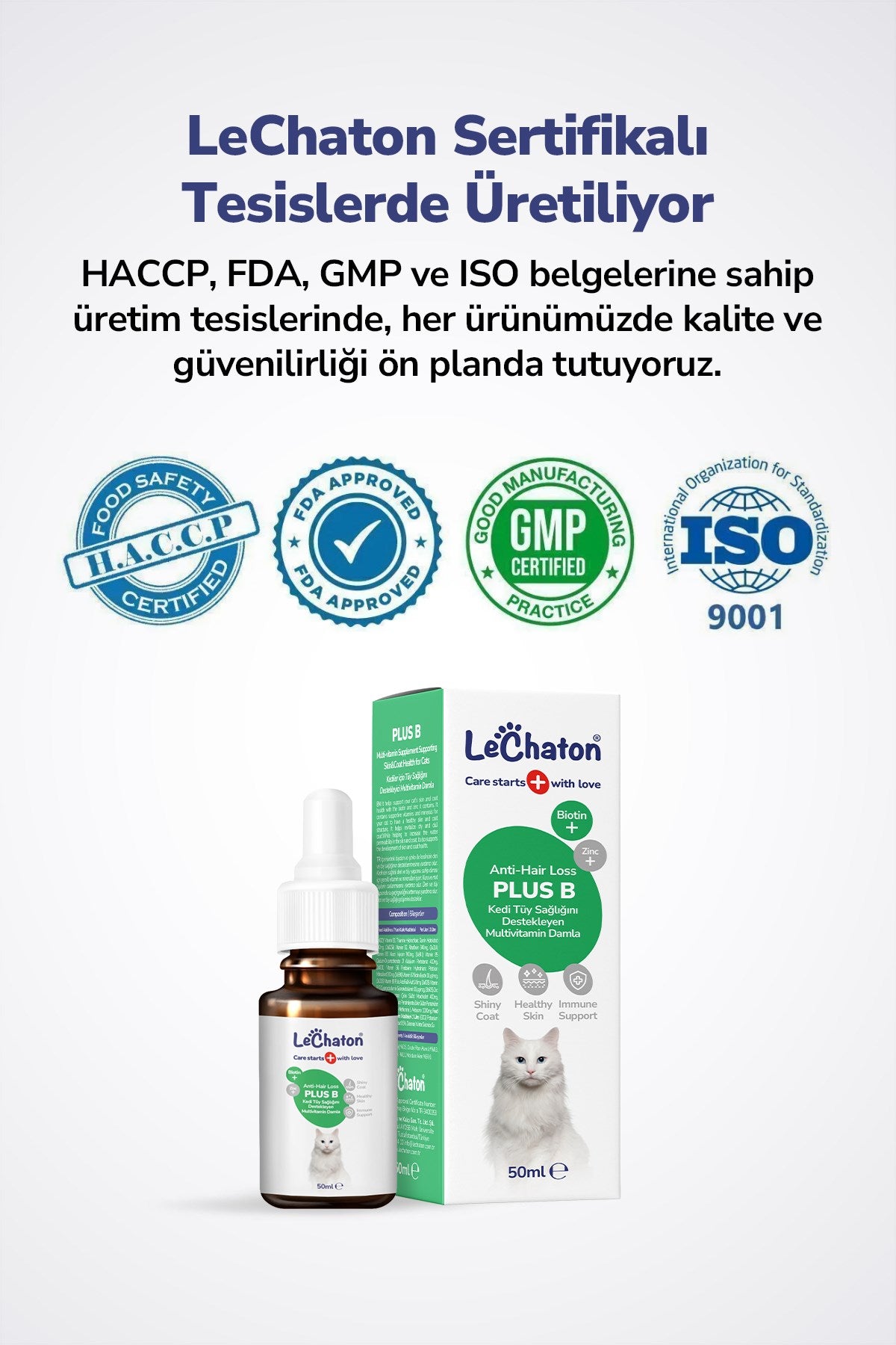 Plus B - Kediler İçin Biotinli Tüy Dökülmesini Azaltıcı Tüy Sağlığı Destekleyici Plus+B Damla – 50 ml