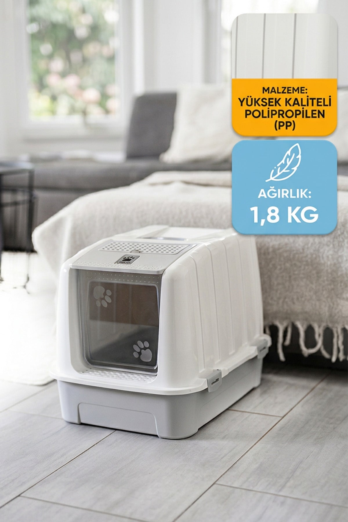 Lüks Kapalı Kedi Tuvaleti, Filtreli ve Kürek Hediyeli, 52x37,5x39 cm - VN11003