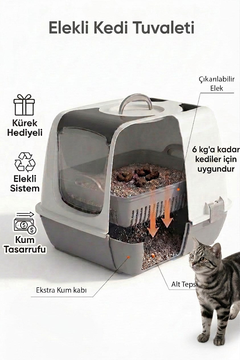 Flex Elekli Kedi Tuvaleti, 50x37,5x40 cm, XL boy, Kum küreği hediyeli