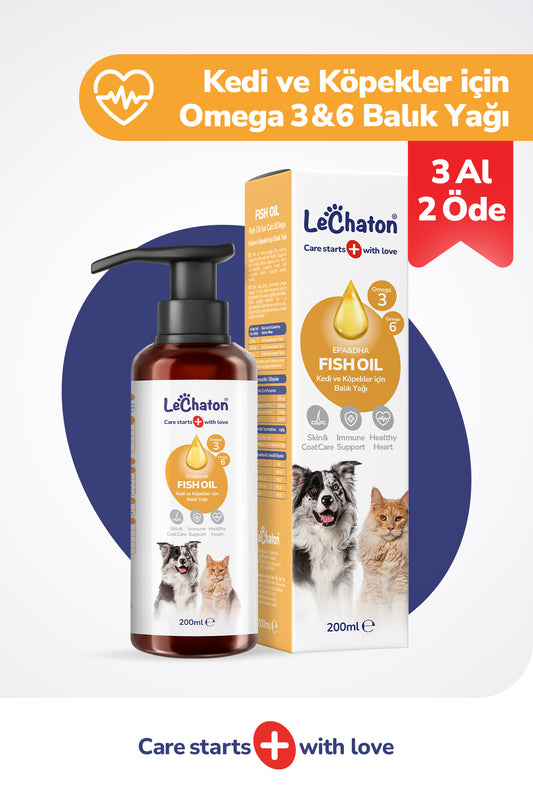 Fish Oil - Kedi Ve Köpekler Için Balık Yağı 200ml Omega 3 ve 6 Takviyesi Tüy ve Cilt Sağlığı Destekleyici