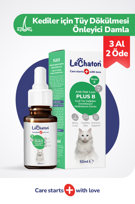 Plus B - Kediler İçin Biotinli Tüy Dökülmesini Azaltıcı Tüy Sağlığı Destekleyici Plus+B Damla – 50 ml