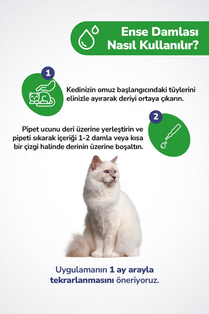 Kedi Ense Damlası - Kediler için Dış Parazit Pire Bit Kene Deri Bakımı Için Bitkisel Ense Damlası  5x1 ml