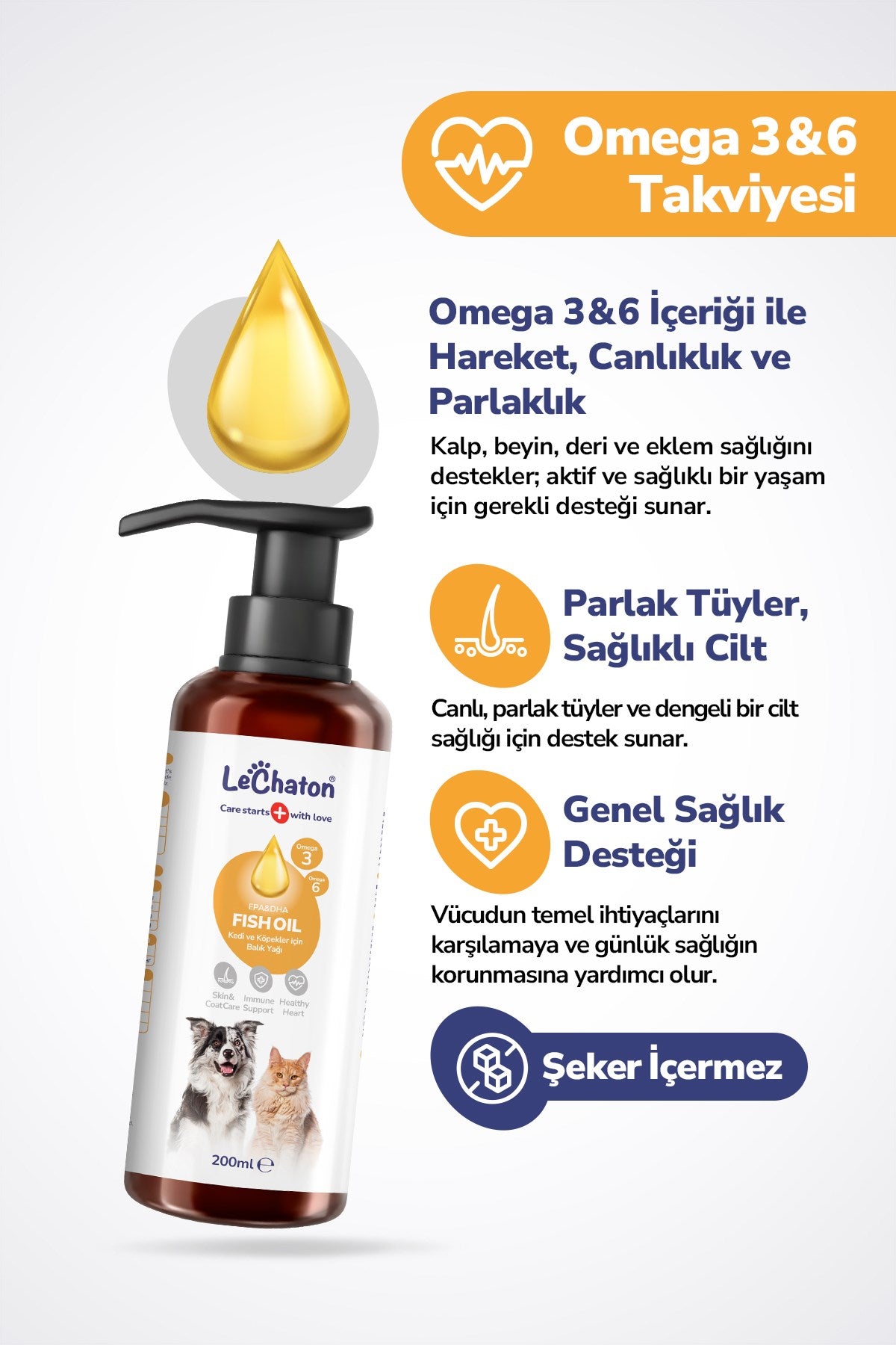 Kedi Köpek Bağışıklık Sistemi ve Tüy Sağlığı Destekleyici Set - Immune Tablet - Multivitaminli Plus+B Damla - Fish Oil Balık Yağı