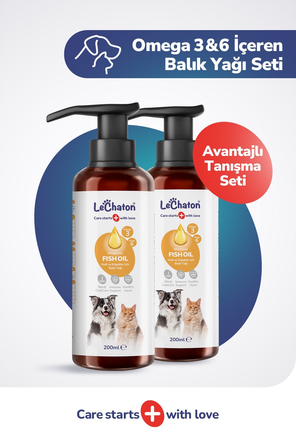 2 x Fish Oil - Kedi Ve Köpekler Için Balık Yağı 200ml - Omega 3 ve 6 Takviyesi - Tüy ve Cilt Sağlığı Destekleyici