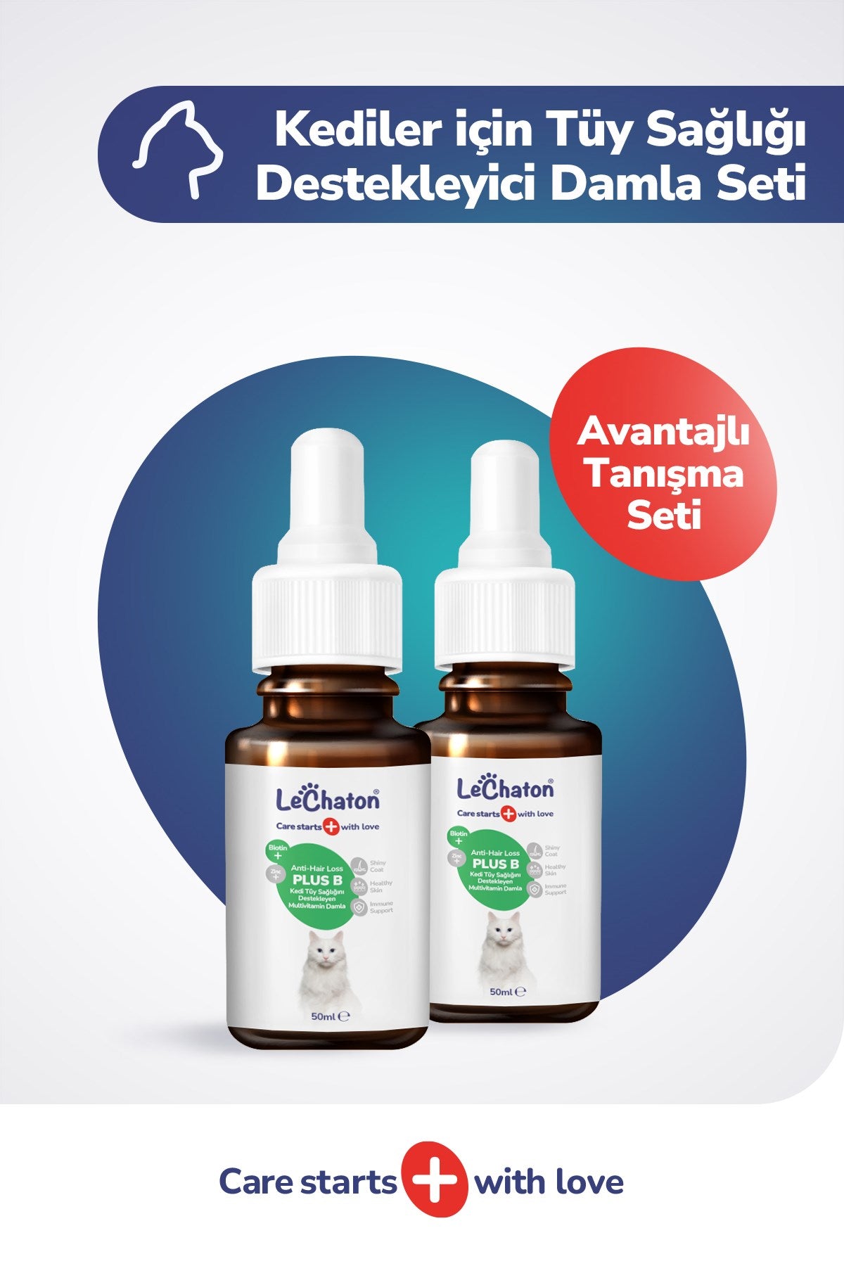 2 x Plus+B Damla -Kediler İçin Biotin ve Çinko İçeren Tüy Dökülmesini Azaltıcı Multivitaminli Plus+B Damla – 50 ml