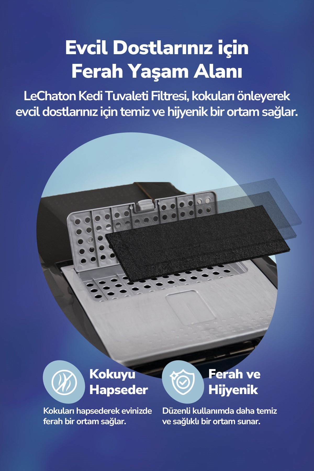 Lüks Kapalı Kedi Tuvaleti Için 2'li Karbon Filtre Dikdörtgen 6,5x18 cm (3 mm)