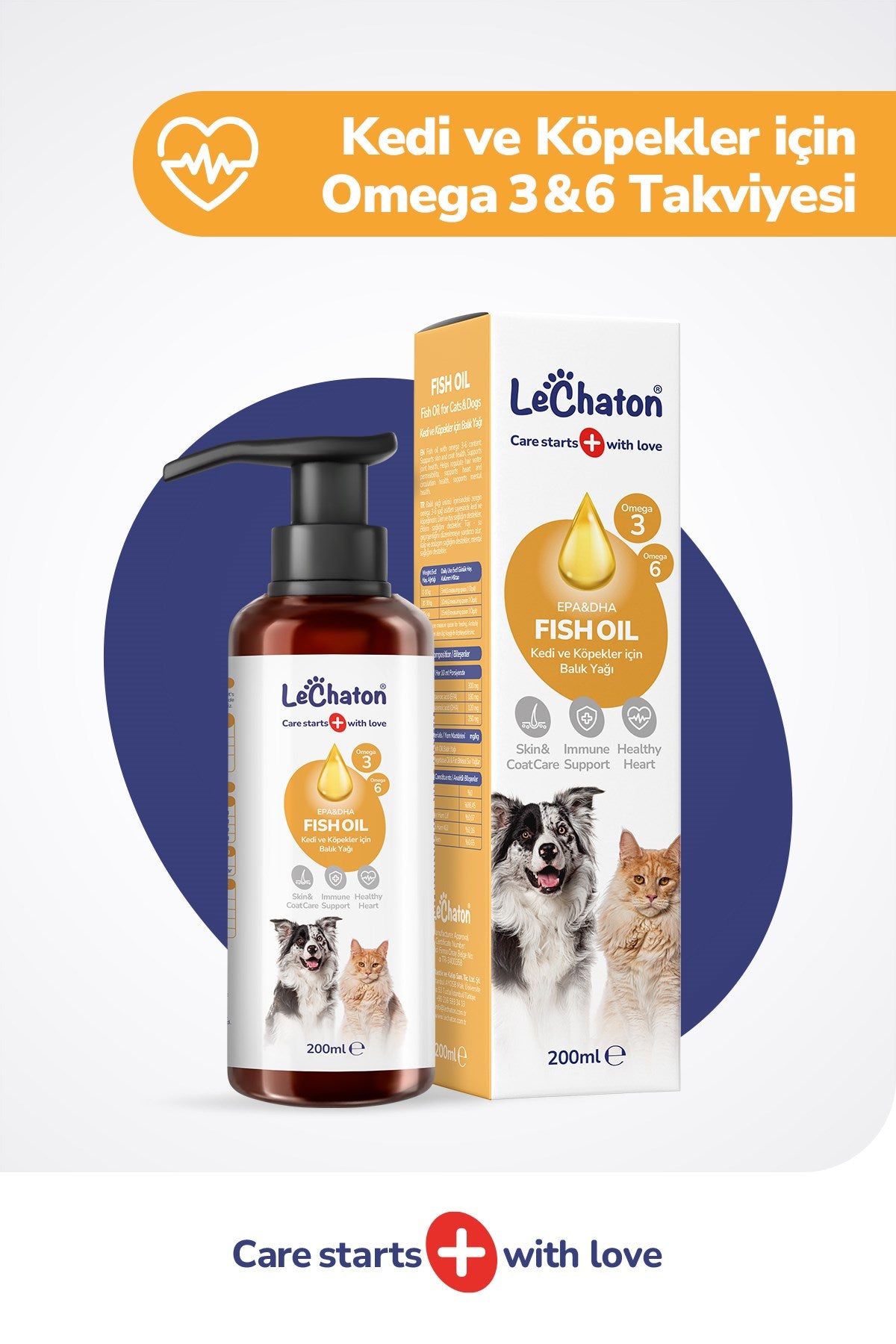 Fish Oil - Kedi Ve Köpekler Için Balık Yağı 200ml Omega 3 ve 6 Takviyesi Tüy ve Cilt Sağlığı Destekleyici